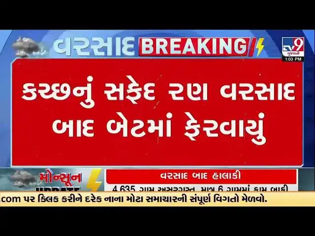 Video thumbnail for કચ્છનું સફેદ રણ વરસાદ બાદ બેટમાં ફેરવાયું, રણમાં સમુદ્ર જેવો નજારો! 🌧️🌊