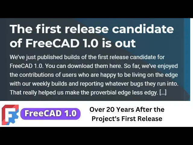 'Video thumbnail for First Release Candidate of FreeCAD 1.0 is Out | FreeCAD RC1 | FreeCAD News |'