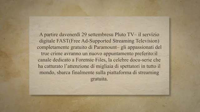 'Video thumbnail for Forensic Files, arriva il canale true crime su Pluto Tv'