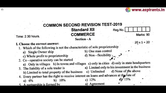 Video thumbnail for 12th Commerce Second Revision 2019 - Question Paper (Tanjore District) | (English Medium)