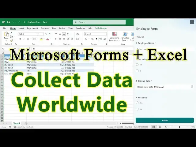 Video thumbnail for Using Office Form in Excel | Automatically Collect Data in Your Workbook