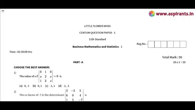 Video thumbnail for 11th Business Maths - Public Model Question Papers 2019 - 1 (Chennai District) | (English Medium)