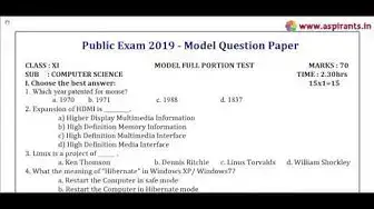 Video thumbnail for 11th Computer Science Public Exam March 2019 - Model Question Paper - 6 (English Medium)