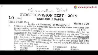 Video thumbnail for 10th English Paper 1 - First Revision 2019 - Question Paper & Answer Keys (Thiruvallur District)