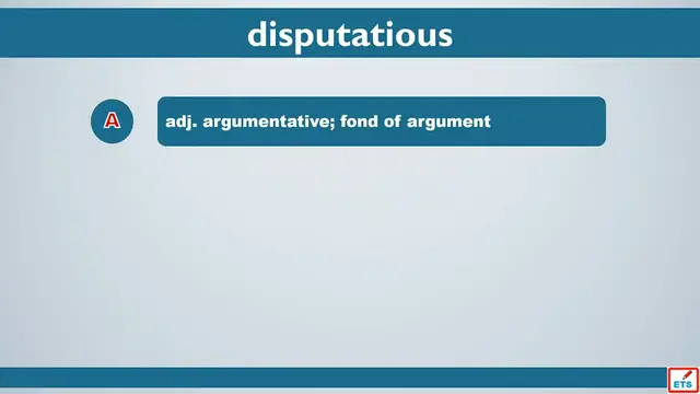 Video thumbnail for GRE Vocabulary: Disputatious, Dishearten, Diversion, Disdain, Disquisition, Dissimulate, Disengage