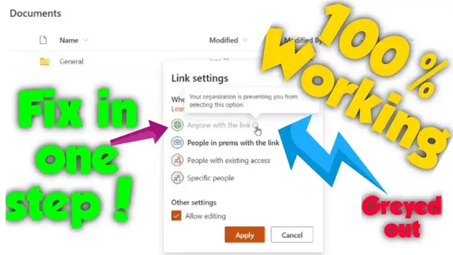 'Video thumbnail for Fix Anyone with the link option greyed out issue in Office 365'