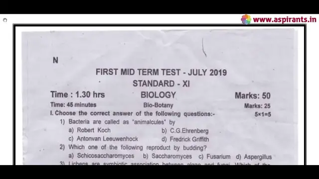 Video thumbnail for 11th Bio-Botany First Mid Term Question Paper 2019-20 | Namakkal District | English Medium
