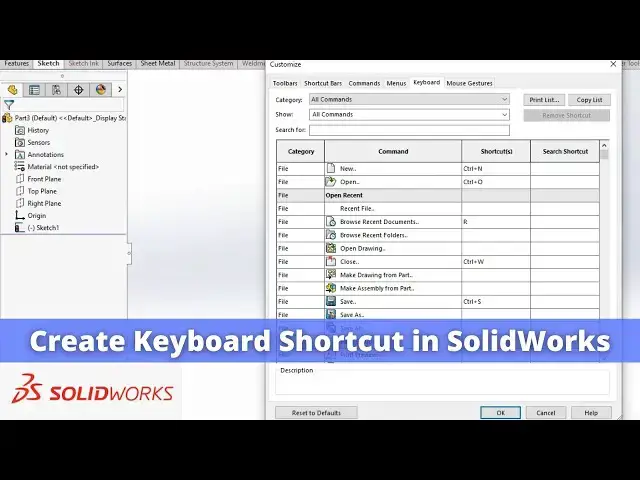 'Video thumbnail for Create Keyboard Shortcut in SolidWorks | SolidWorks Tutorial | SolidWorks Keyboard Shortcuts |'