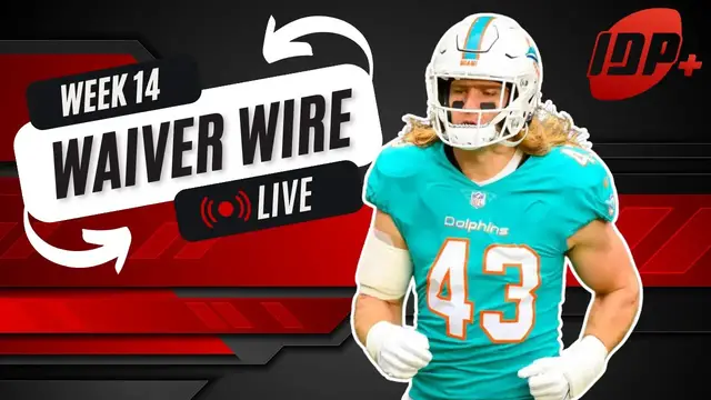 'Video thumbnail for Week 14 Fantasy Football Top IDP & Offensive Waiver Wire Targets | Justin Frye & Joe Harlow Analysis'