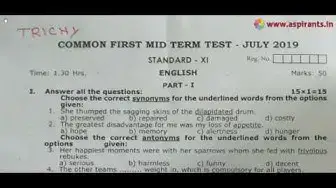 Video thumbnail for 11th English First Mid Term Question Paper 2019-20 | Trichy District | Team Aspirants
