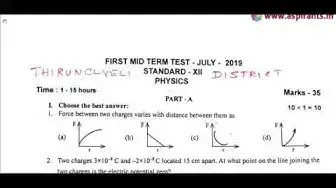 Video thumbnail for 12th Physics First Mid Term Question Paper 2019-20 | Tirunelveli District | English Medium