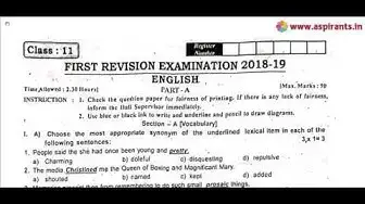 Video thumbnail for 11th English First Revision 2019 - Question Paper (Dindigul District) | Team Aspirants