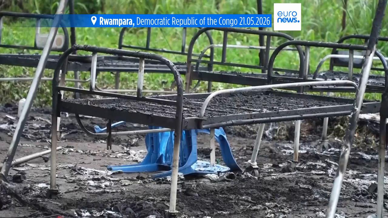 Video thumbnail for Furious crowd torches Ebola hospital tents in DR Congo
