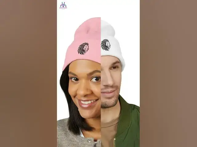 Video thumbnail for Lion Head Embroidered Beanie | Cuffed Knit Hat