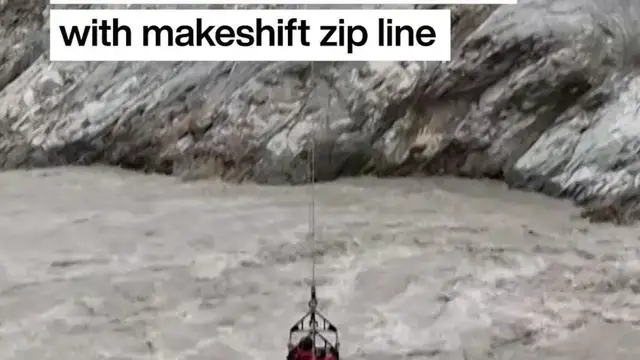 Video thumbnail for Nepal Floods: Survivors hauled to safety with makeshift zip line