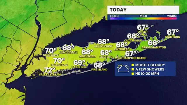 Video thumbnail for Cooler, cloudy skies and unsettled weather for Long Island