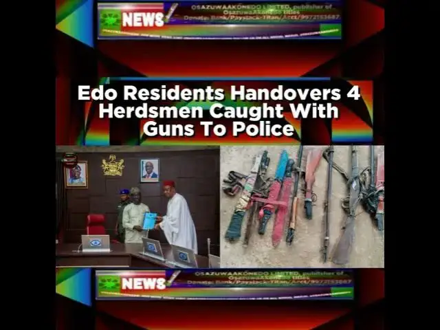 Video thumbnail for Edo Residents Handovers 4 Herdsmen Caught With Guns To Police