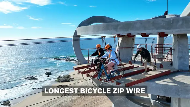 Video thumbnail for Longest bicycle zip wire