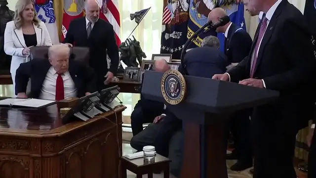 'Video thumbnail for WATCH: Donald Trump left startled as man COLLAPSES in Oval Office'
