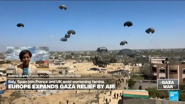 'Video thumbnail for Italy to begin air drops of aid into Gaza, minister says'