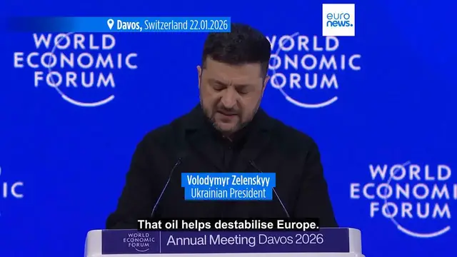 Video thumbnail for Zelenskyy says Europe 'looks lost' and living in 'Groundhog Day' in scathing Davos address