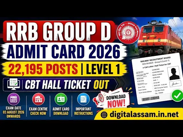 Video thumbnail for RRB Group D Admit Card 2026 Out | Download CBT Hall Ticket | 22,195 Level-1 Posts