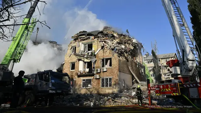 'Video thumbnail for Russian missile, drone strike kills at least 15 in Kyiv; EU, British offices damaged'