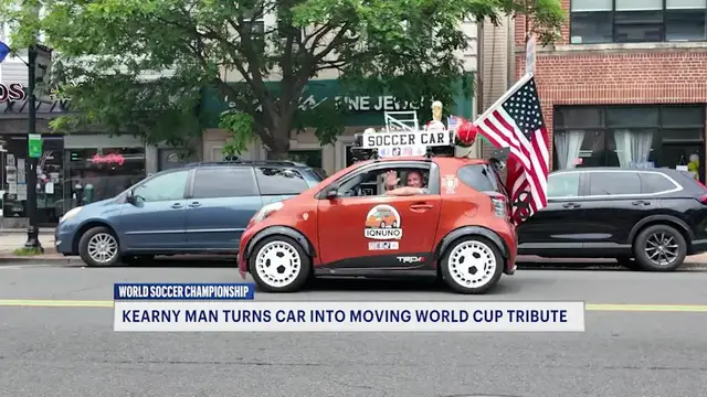 Video thumbnail for Kearny man turns tiny car into rolling World Cup tribute