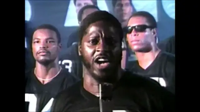 'Video thumbnail for Bob Uecker and Henry Lawrence introduce LA Raiders music video on The All New Bob Uecker Sports Show'
