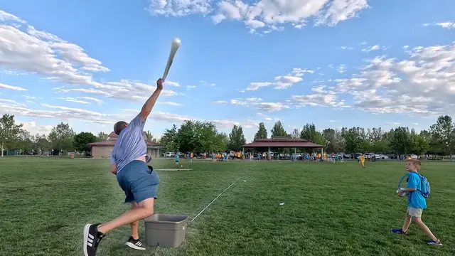 Video thumbnail for Farthest distance to throw and catch a water balloon - 43 metres (141.07 ft) achieved by David and Jeremy Rush