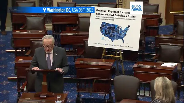 'Video thumbnail for US government shutdown enters 40th day as senators work through the weekend to find breakthrough'