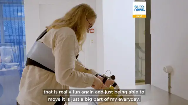 'Video thumbnail for This is the world’s first entire arm exoskeleton, giving stroke patients more ‘independence''