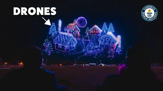 Video thumbnail for Sky Elements breaks record with gingerbread village drone show