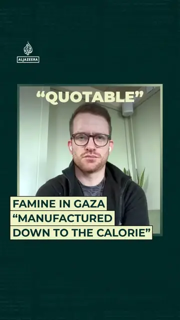 'Video thumbnail for Famine in Gaza "manufactured down to the calorie"'
