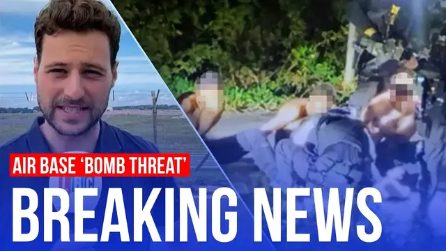 Video thumbnail for Men arrested over air base 'bomb threat' revealed to be British nationals