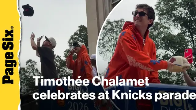 Video thumbnail for Timothée Chalamet celebrates Knicks win sans Kylie Jenner at star-studded parade