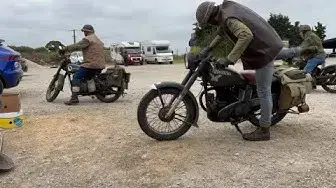 Video thumbnail for WW2 British Army motorbike leaving the Maisy Battery carpark.