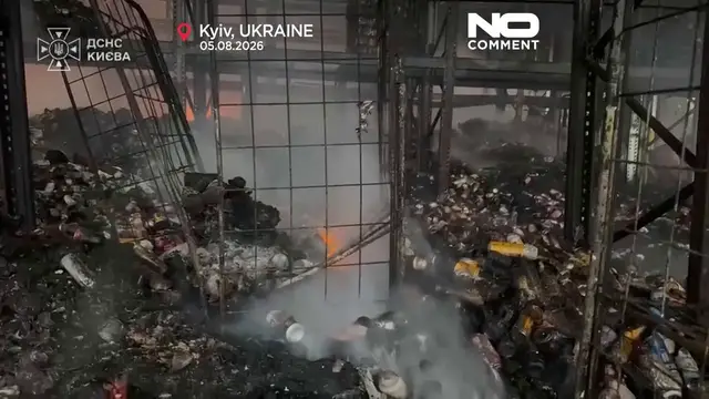 Video thumbnail for Fires rage after Russian missile and drone attack on Kyiv