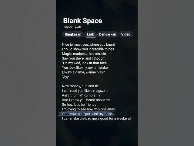 Video thumbnail for Taylor Swift - Blank Space (Lyrics) #taylorswift #blankspace #lyrics