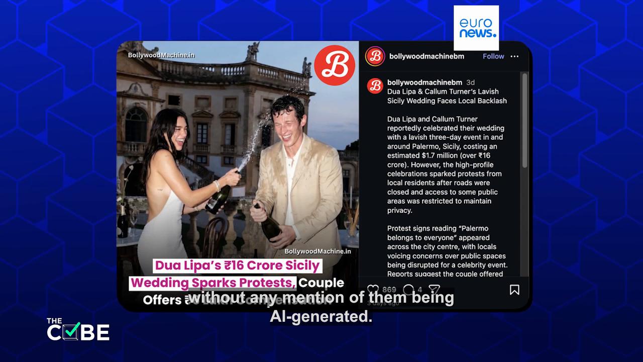 Video thumbnail for Viral Dua Lipa wedding photos were AI-generated