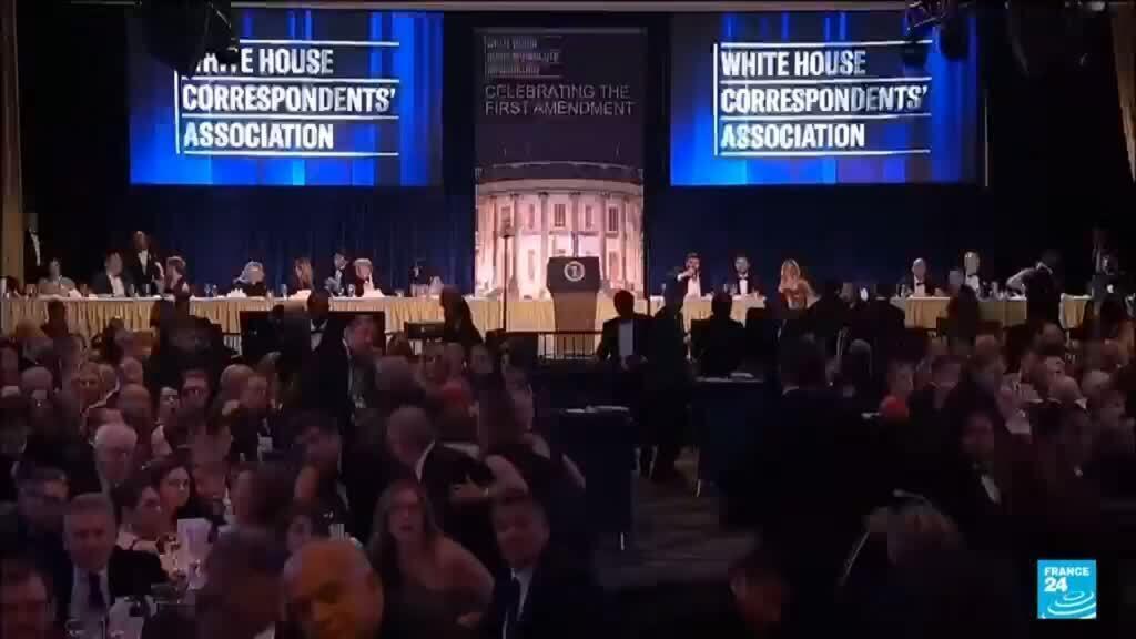 Video thumbnail for Choas at White House Correspondents' Dinner as shots ring out
