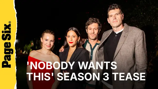 Video thumbnail for Kristen Bell, Jackie Tohn, Adam Brody and Timothy Simons tease 'Nobody Wants This' Season 3 at 'Housewarming' party