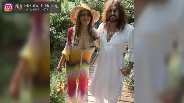 Video thumbnail for UNCAPTIONED: Elizabeth Hurley sparks Billy Ray Cyrus engagement rumours.
