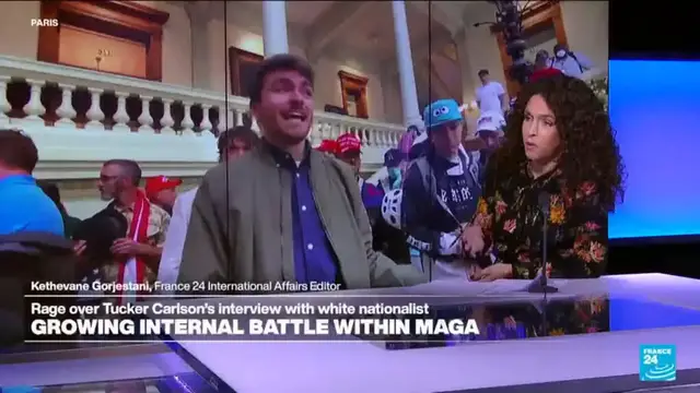 'Video thumbnail for Debate over Carlson’s interview highlights internal conservative tensions regarding nationalism'