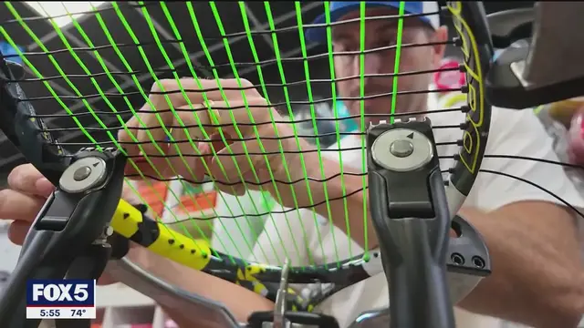 'Video thumbnail for Long Islander strings rackets for US Open'
