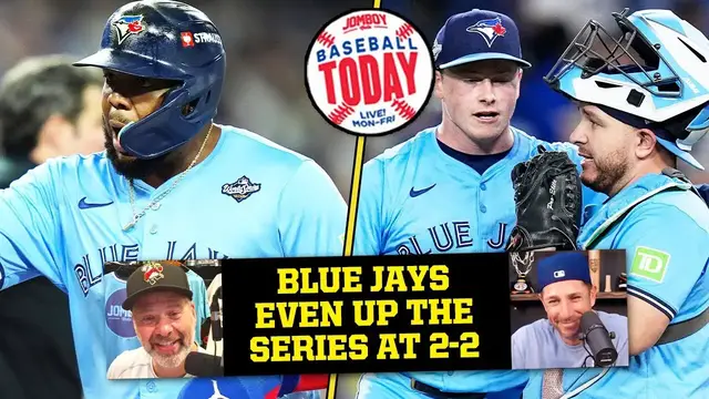 'Video thumbnail for Blue Jays even up the World Series with game 4 win! | Baseball Today'