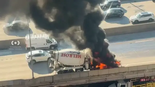 Video thumbnail for Cement truck catches fire on BQE West