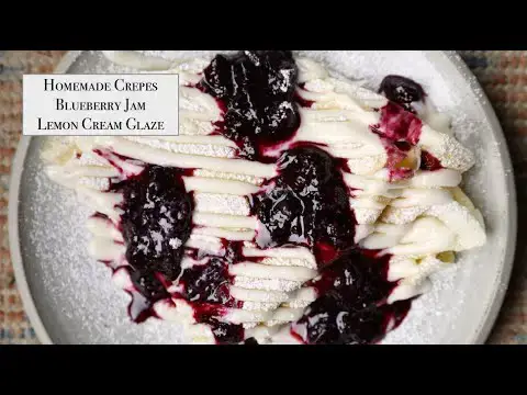 Video thumbnail for Crepes with Blueberry Jam & Lemon Cream Cheese Glaze