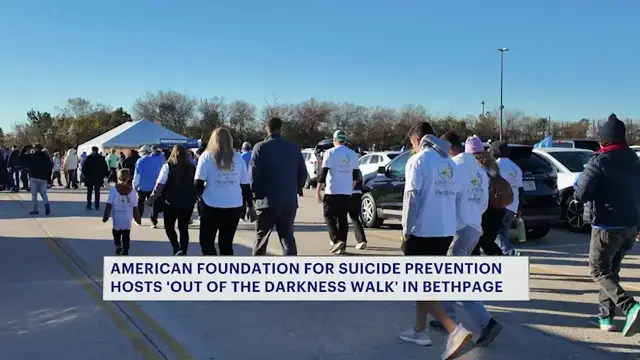 Video thumbnail for Thousands gather at Jones Beach for Out of the Darkness Walk for suicide prevention