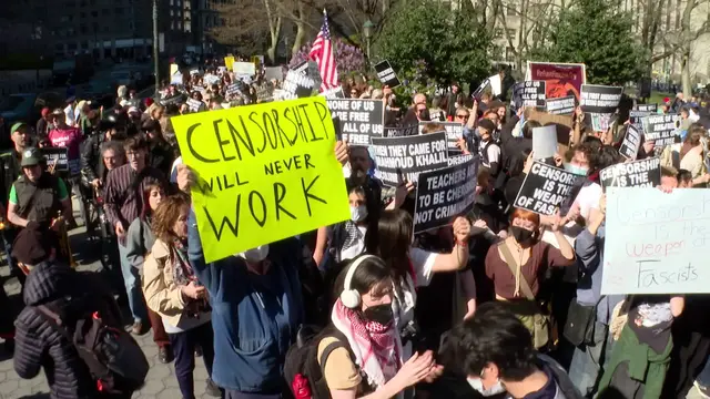 'Video thumbnail for Protests in New York over Trump’s policies targeting universities'